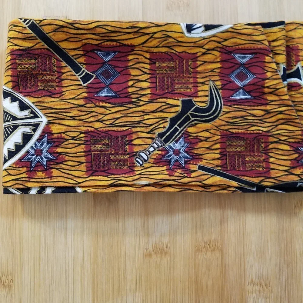 Hand Crafted Ankara Head Wrap Mask and Earrings Burgundy Gold Black 3-pieces